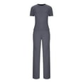 thumbnail image 5 of YHAJDS Women TrackSuit 2 Piece Set Solid Round Neck Short Sleeve Top Drawstring Elastic Waist Pants, 5 of 5