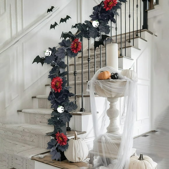 Boovnll 5.8Ft Halloween Garland, Artificial Maple Leaves Garland Hanging Halloween Garland for Mantle Halloween Indoor Outdoor Fireplace Party Decor, Halloween Decorations