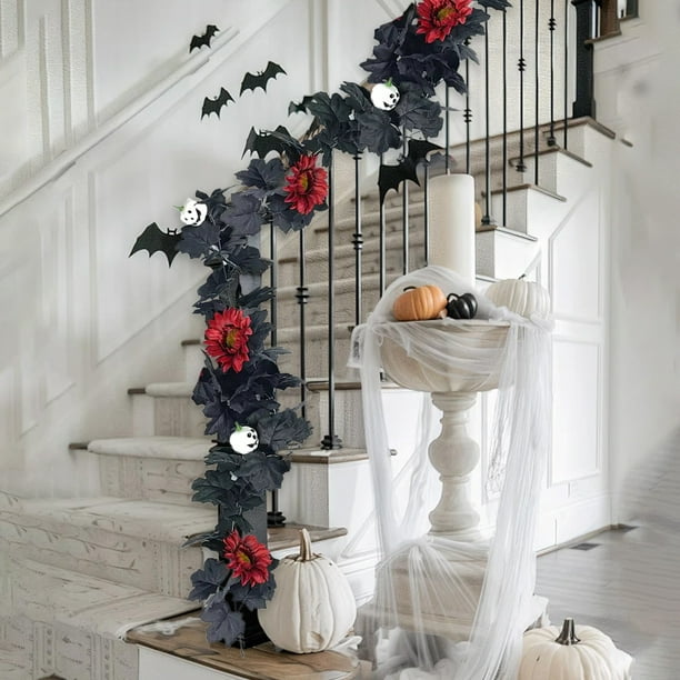 Calabaza de Halloween con Hojas de Arce y Ratán | Decoración Otoñal de Plástico de 175 Cm para Fiestas de Halloween - 1 Unidad