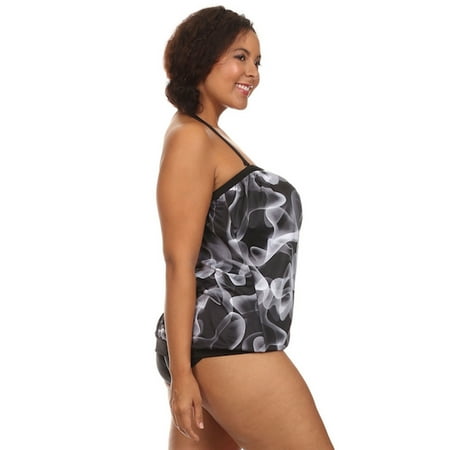 Plus Size Black Lava Bandeau Blouson Tie Tankini (Includes Bottom) Made in USA