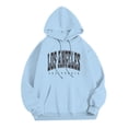 thumbnail image 3 of RUTAYY Men's Hoodie Long Sleeve Drawstring Front Pocket Vintage Letter Print Daily Casual Pullover Sweatshirt Light Blue, 3 of 5