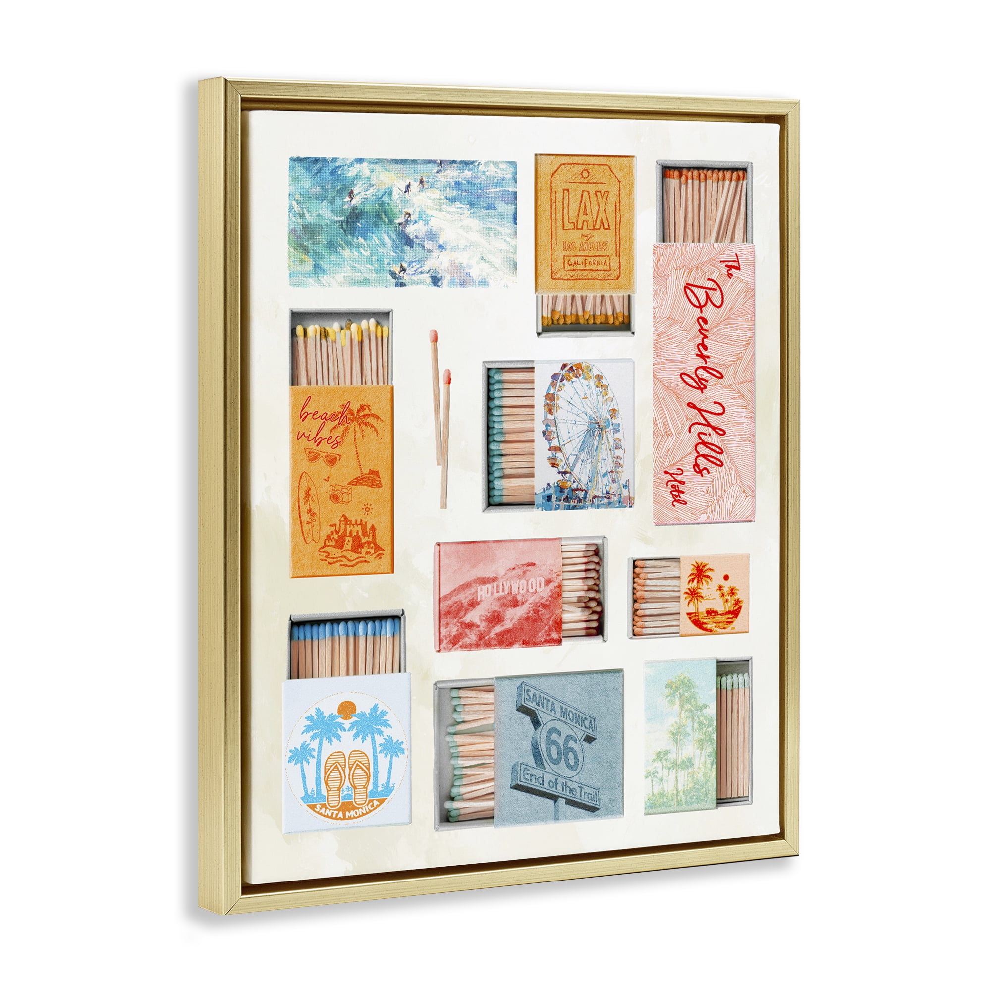 California Beach Matchboxes Gold Framed Floater Canvas Wall Art, design by Ziwei Li