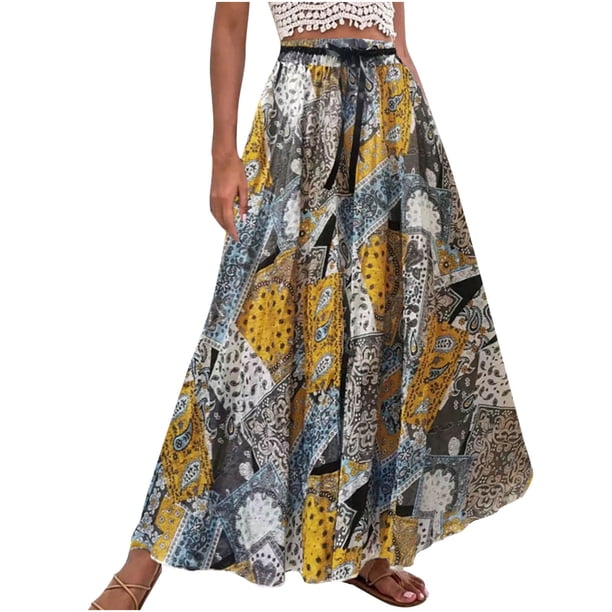 Faldas de cintura elástica con volantes fruncidos informales con estampado de vendaje para mujer a la moda Wmkox8yi FGJ2131