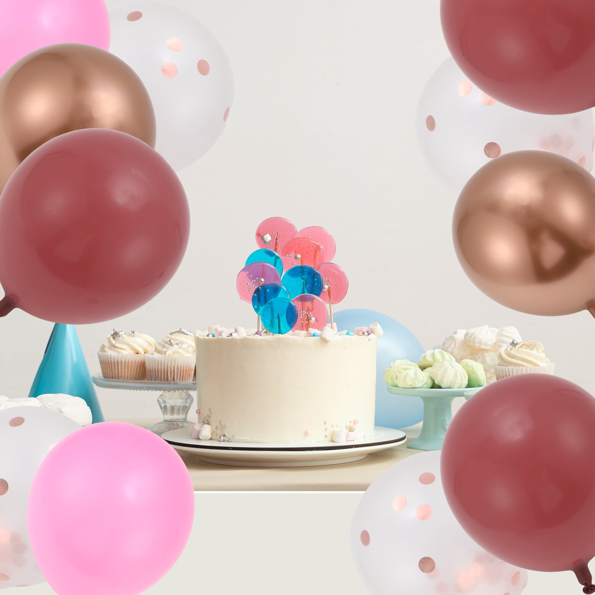 Unique Bargains Latex Party Balloons with Ribbon Pink Red Gold Tone Clear 10inch 20Pcs