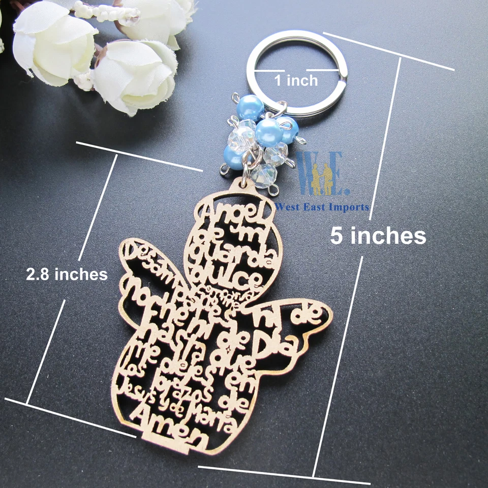 PRIME - 12Pcs Baptism Favor Boy Christening Thin Wood Angel Design Keychain Jk179-Blue