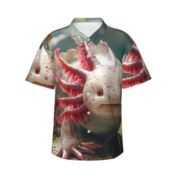 Fotbe Colorful Axolotl Underwater Camisa Hawaiana para Hombre Unisex – Camisa Casual de Verano con Botones de Manga Corta de Algodón y Lino,Small