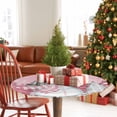thumbnail image 4 of Round Tablecloth Pink Christmas Snowman Elastic Edge Fitted Plaid Trees Winter Snowflake Plastic Table Cover,Waterproof Oil Proof for Dinner,Outdoor, Picnic, 55"- 60" DIA Tables, 4 of 9