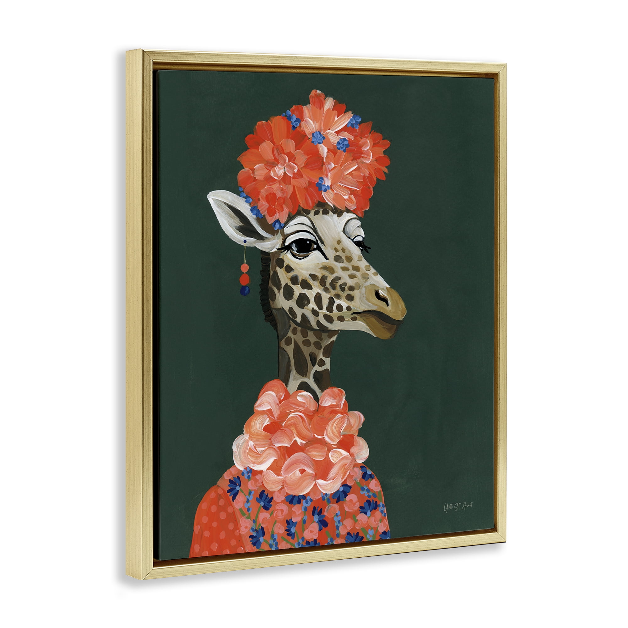 Stupell Industries Regal Giraffe Portrait Animals Painting Gold Floater Framed Canvas Art Print Wall Art, 17 x 21