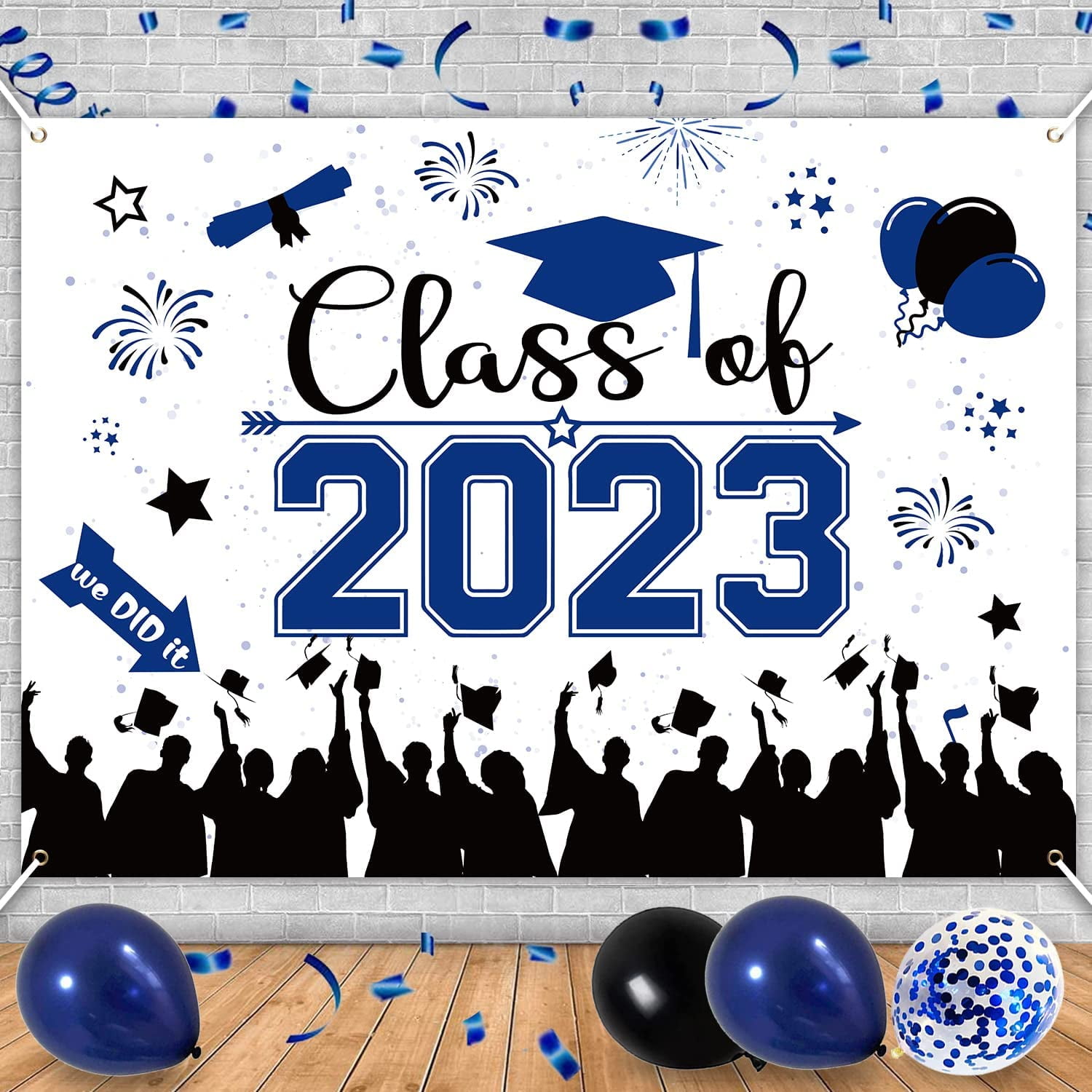 70" x 42"2023 Graduation Backdrop Banner, Navy Blue Graduation Banner