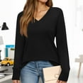 thumbnail image 3 of Women's Soft V Neck Long Sleeve Fall Casual Regular Fit Sweater Tops, 3 of 4