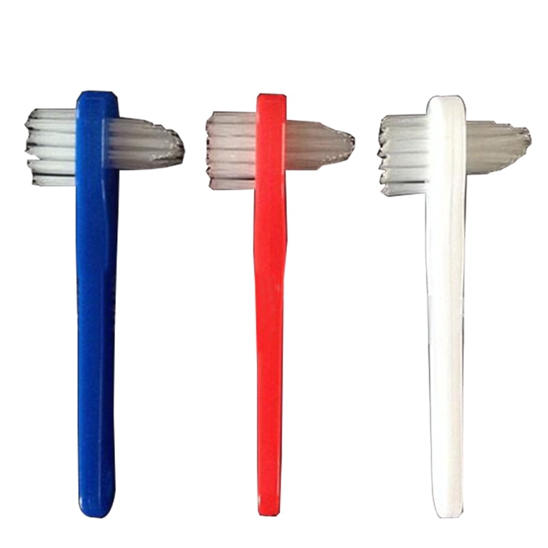 Denture Toothbrush Double-Head Plastic Handle False Teeth Brush Denture ...