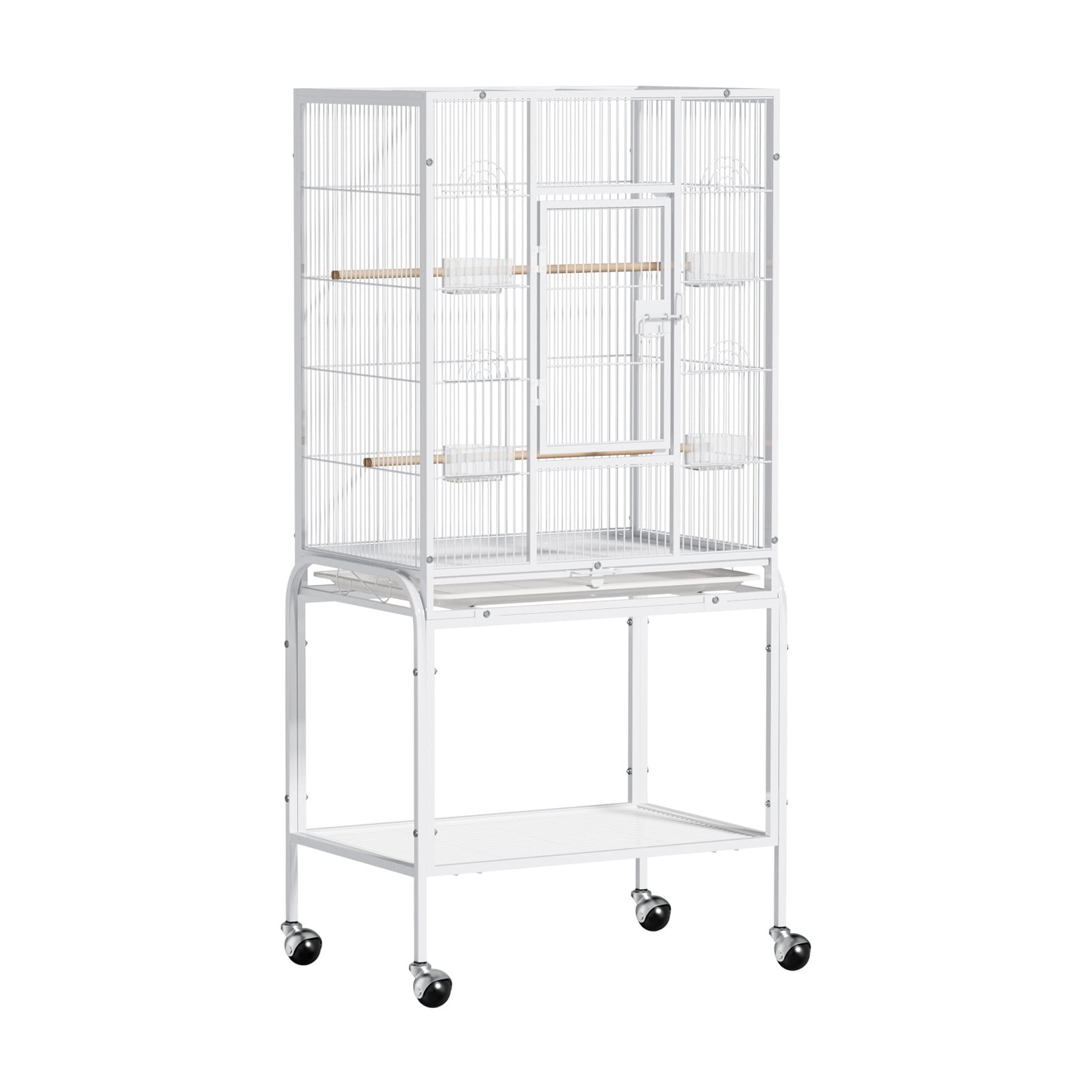 Zimtown Large Vertical Rolling Bird Cage with Detachable Stand, White Metal Wire Parrot Cage with Wooden Perches Feeder Cups for Parakeets Cockatiels Lovebirds
