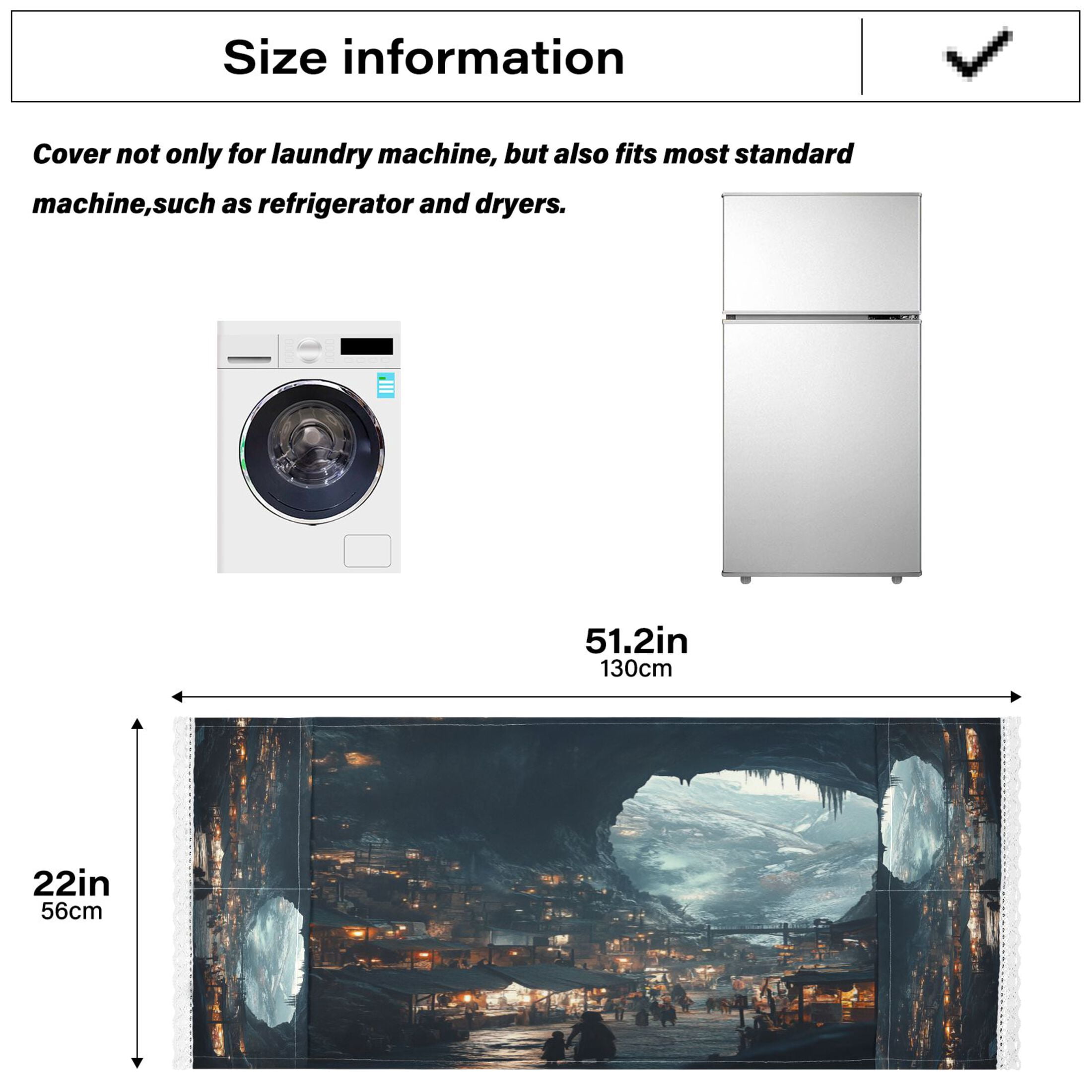 Homeless GirlWasher and Dryer Covers Dust-Proof and Oil Resistant Fridge Cover with 4 Storage Pockets Washing Machine Top Cover for Laundry Kitchen Home 51.2 x 22 In