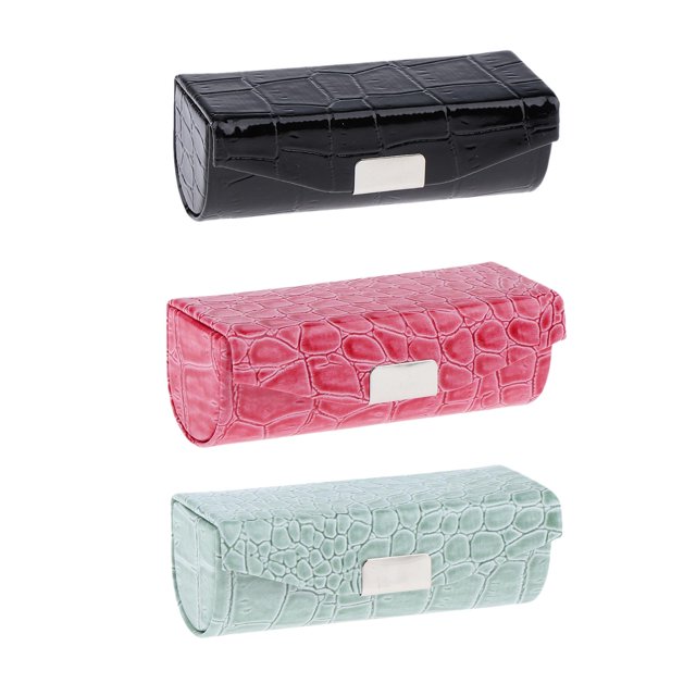 3 Fundas de Piel Sintética para Pintalabios. Negro y rosa rojo y verde grisáceo Yuyangstore Estuche de pintalabios con espejo
