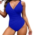 thumbnail image 4 of PNTUTB 2026 Summer Swimwear for Women Bathing Suit Solid-Color V-Neck Spaghetti-Strap Tummy-Tucking One-Piece Swimsuit with Side Waist Drawstrings, 4 of 6
