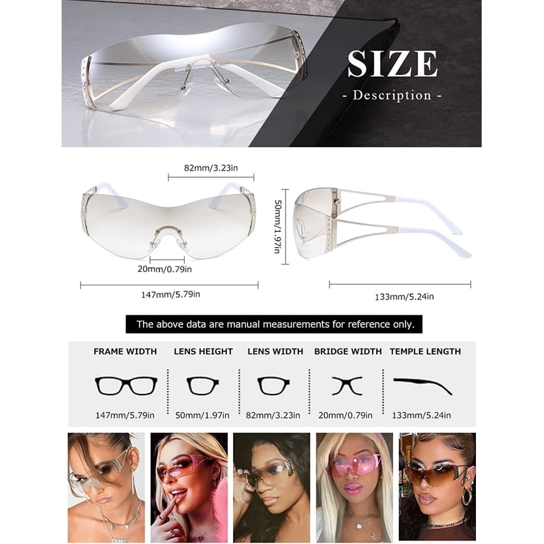 Wrap Around Y2K Sunglasses for Women Men Shield Flat Top 