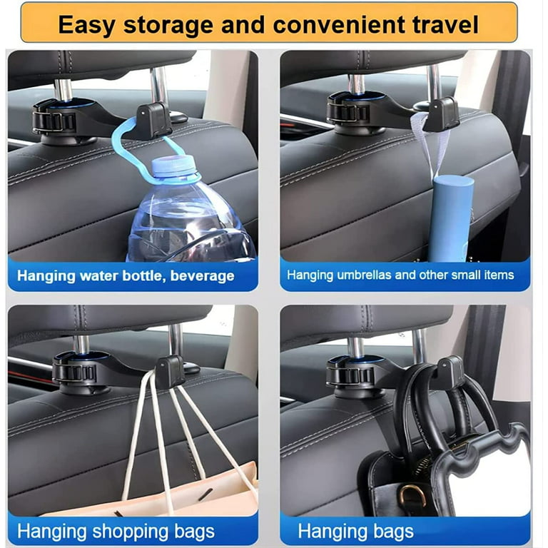 2 Pieces Car Seat Hooks, 2 in 1 Car Headrest Hidden Hooks with Phone Holder  360° Rotation, Universal Car Headrest Hooks for Cell Phones, Bags