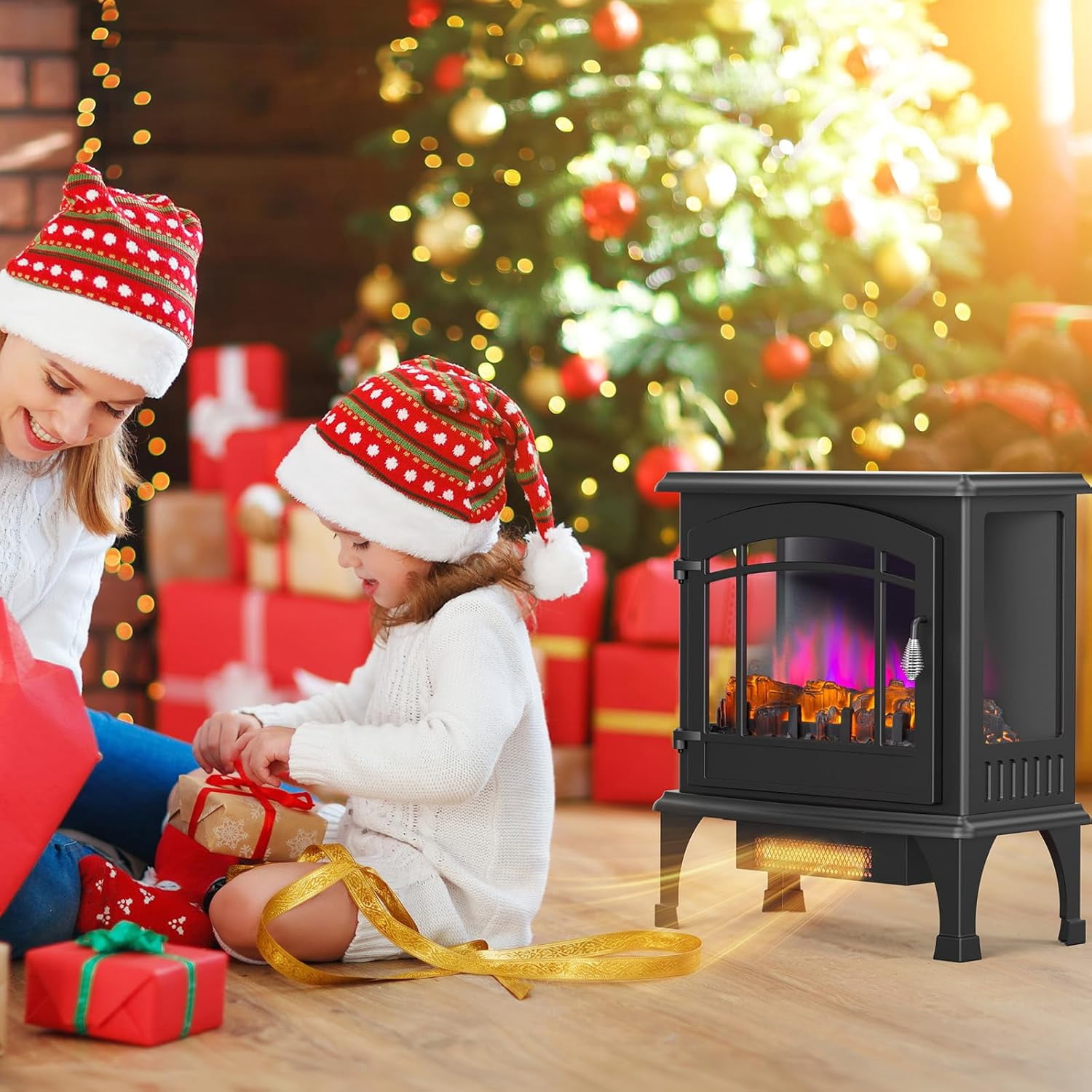 VINGLI Electric Fireplace Stove, 23''W Freestanding Heater with Remote, Timer, Realistic Flame Effect, Adjustable Temperature, Overheat & Tip-Over Protections for Bedroom Living Room, 1400W