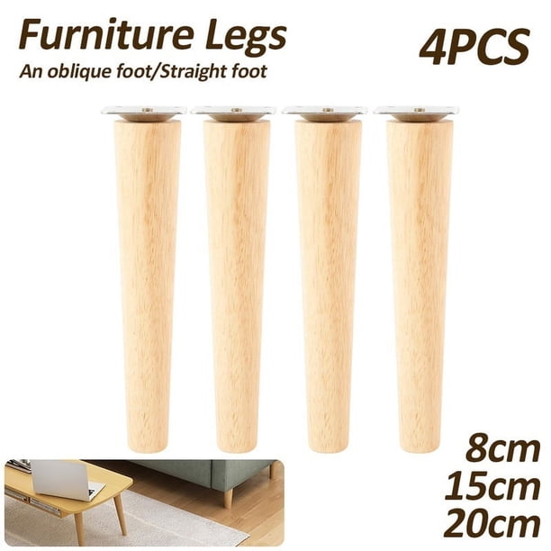 4 patas de sofá de madera maciza de roble, patas inclinadas para mesa de centro, patas niveladas para muebles con placa de metal, patas para gabinete, varios tamaños: 8/15/20 cm