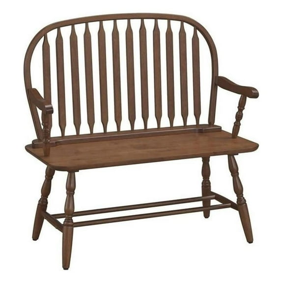Pemberly Row Traditional Wood Brown Finish Windsor 44" Bench