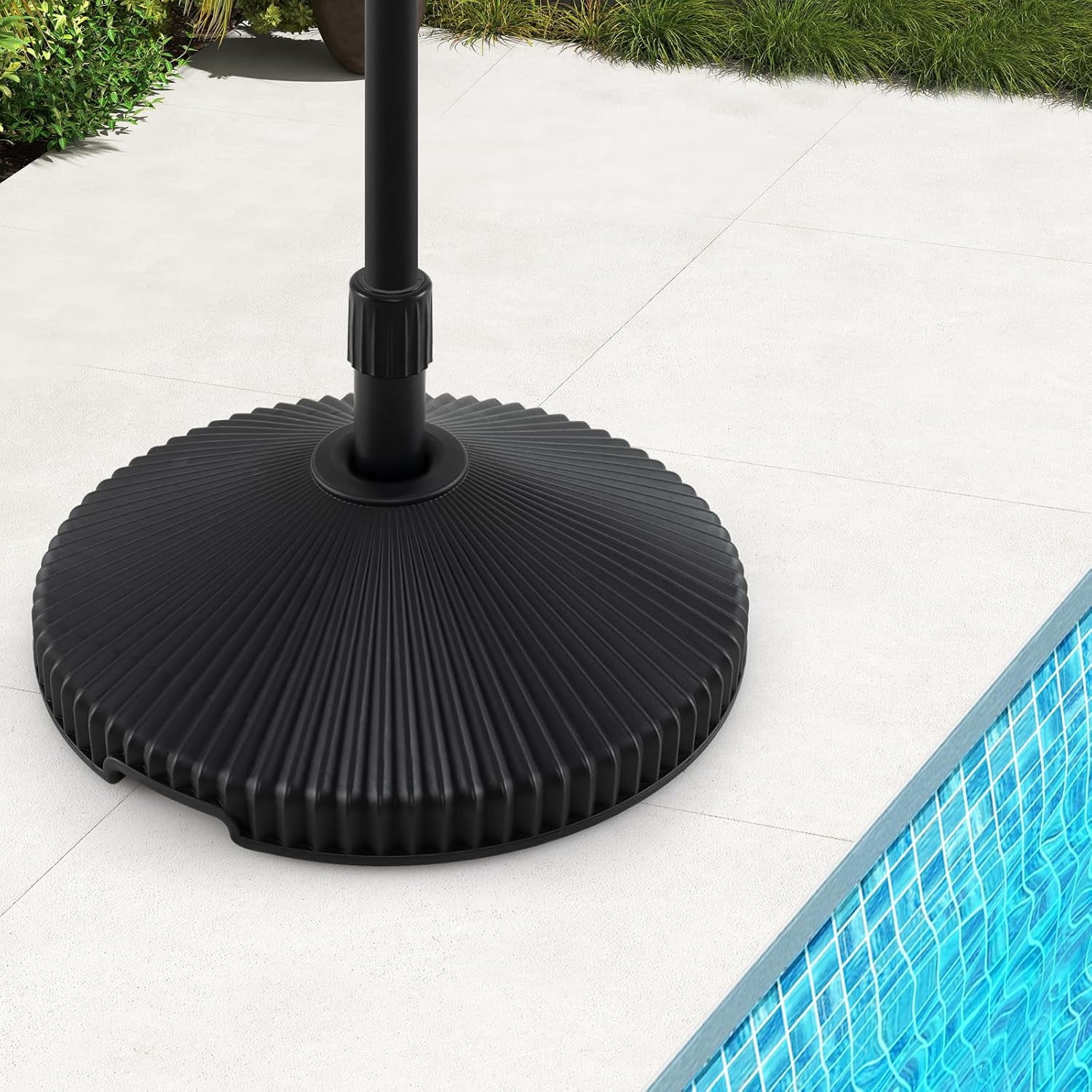 JFTER Round Umbrella Base, 55 lbs Water & Sand Filled Shell Shaped Patio Umbrella Weoghts, 3 Coupler Sizes for 6FT/ 7.5FT/10FT Market Umbrella Stand