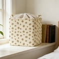 thumbnail image 4 of Drawstring Storage Bin, Large Fabric Storage Basket with Handles for Clothes, Toys, Blankets, Home Organization, Beige Floral Decorative Collapsible Organizer, 4 of 5