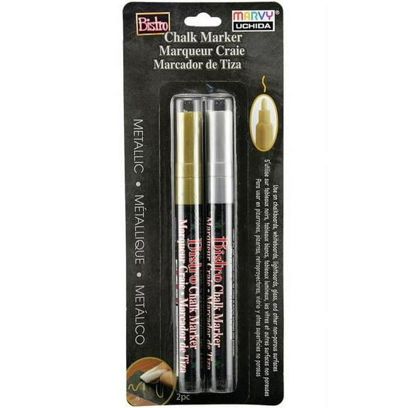 Marvy Uchida Bistro Chalk Marker - Set of 2, Metallic Colors, 3 mm