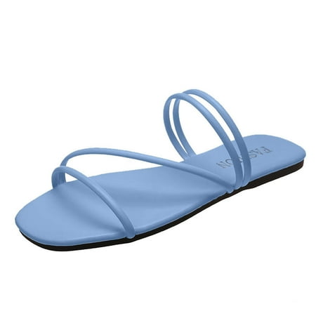 

Kukoosong Womens Sandals Fashionable Cross Strap Two-Wear Flat Sandals for Women Blue 38