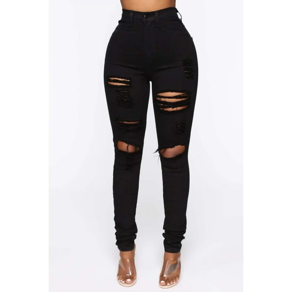 HLSOHJP New Black Ripped Jeans For Women Fashion High Waist Denim Pencil Pants Stretch Slim Skinny Trousers XS-XL Global Drop Ship