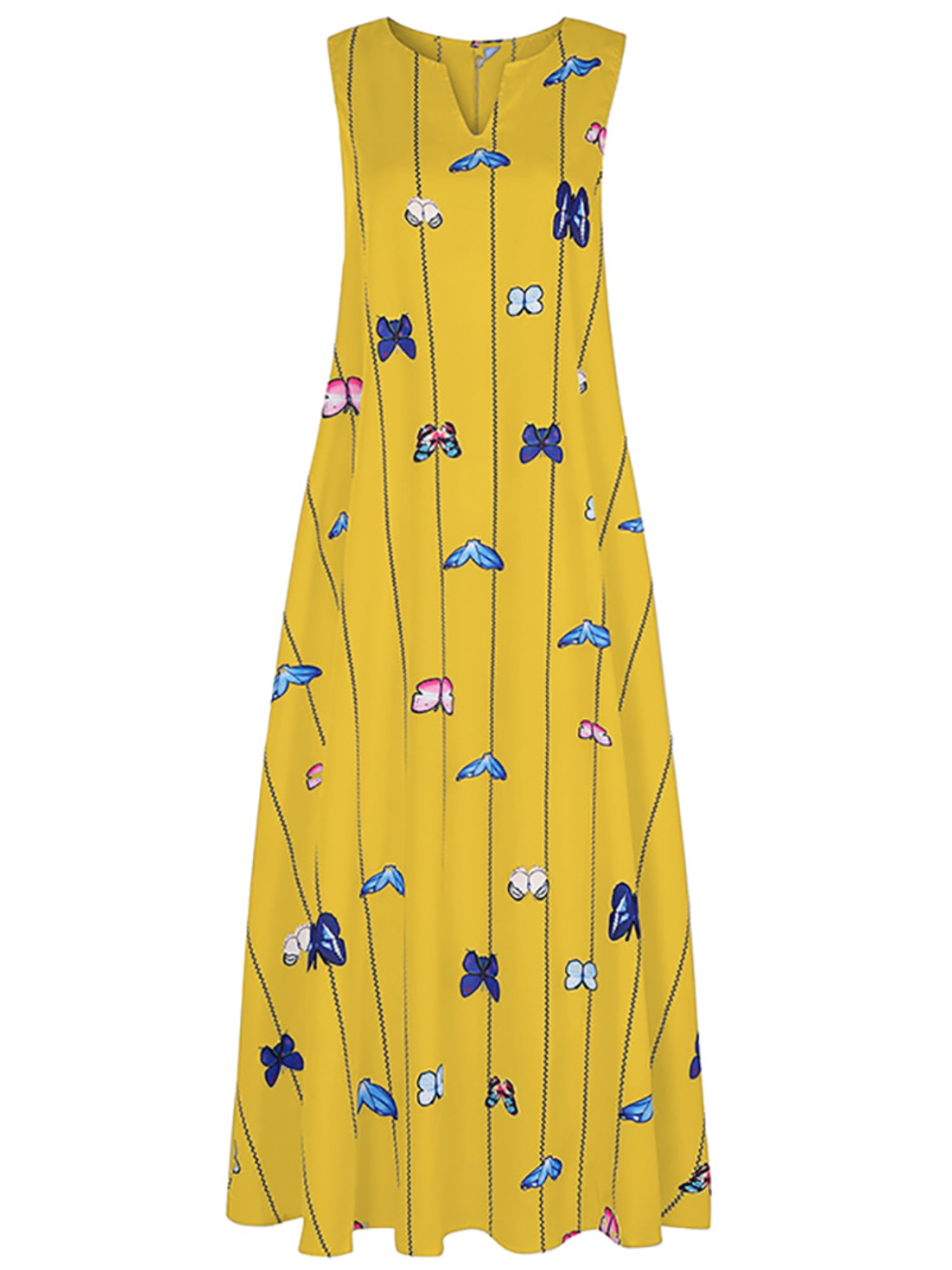 Womens Butterfly Print Kaftan Maxi Dress Summer Casual Long Sundress Plus Size 