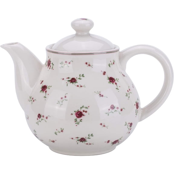 Porcelain Teapots with Lids,Vintage Teapot Beautiful Rose Design,Floral Ceramic Tea Pot Large for Kitchen and Dinning,China Teapot for Afternoon Tea or Coffee,Home Decorative Good Gifts,Beige