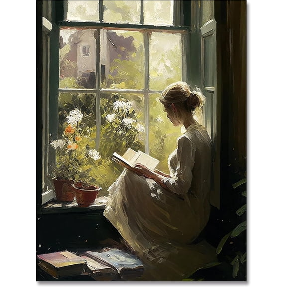 Vintage Portrait Oil Painting Wall Art Retro Pink Girl Reading A Book Posters Famous Antique Female Canvas Pictures Prints Wall Decor Aesthetic for Bedroom Gallery