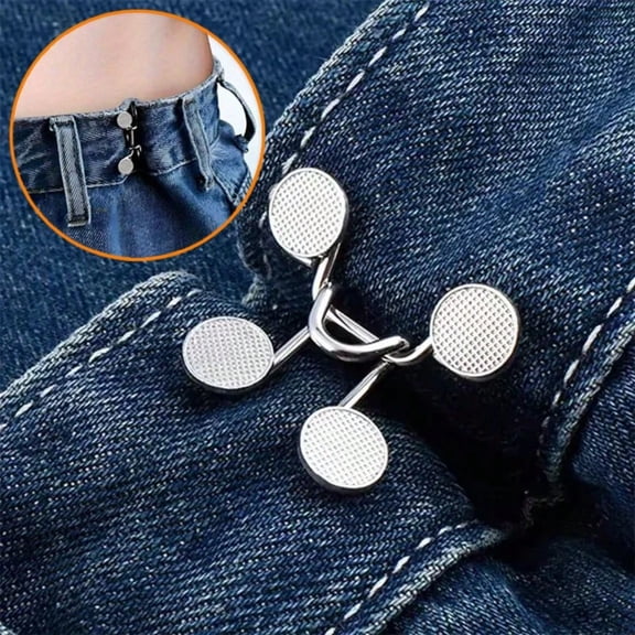 4 sets of silver faux-denim waist-hugging buttons, suitable for women's pants. DIY Sewing Supplies