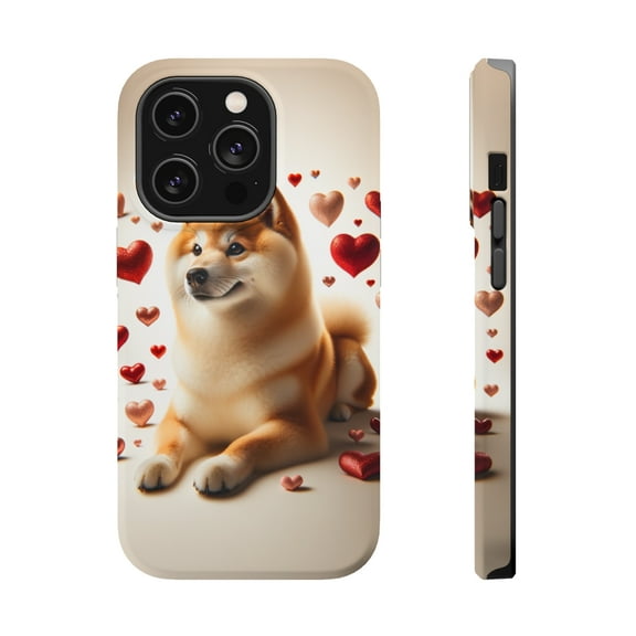 DistinctInk Tough Case for Apple iPhone 13 Pro MAX (6.7" Screen), Compatible with MagSafe Charging - Valentine's Day Shiba Inu
