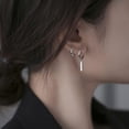 thumbnail image 2 of Solid 925 Sterling Silver Bar Drop Hoop Earrings for Women Teens Minimalist Bar Hoop Earrings Huggie, 2 of 7