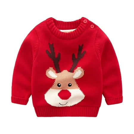 

Odeerbi Sweater for Kids Autumn Winter Boys Girls Fashion Christmas Round Neck Pullover Cartoon Classic Warm Sweater Red