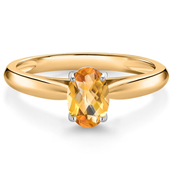 Gem Stone King 10K Yellow Gold Yellow Citrine Solitaire Engagement Ring for Women (0.73 Cttw, Oval Checkerboard 7X5MM, Gemstone November Birthstone, Size 6)