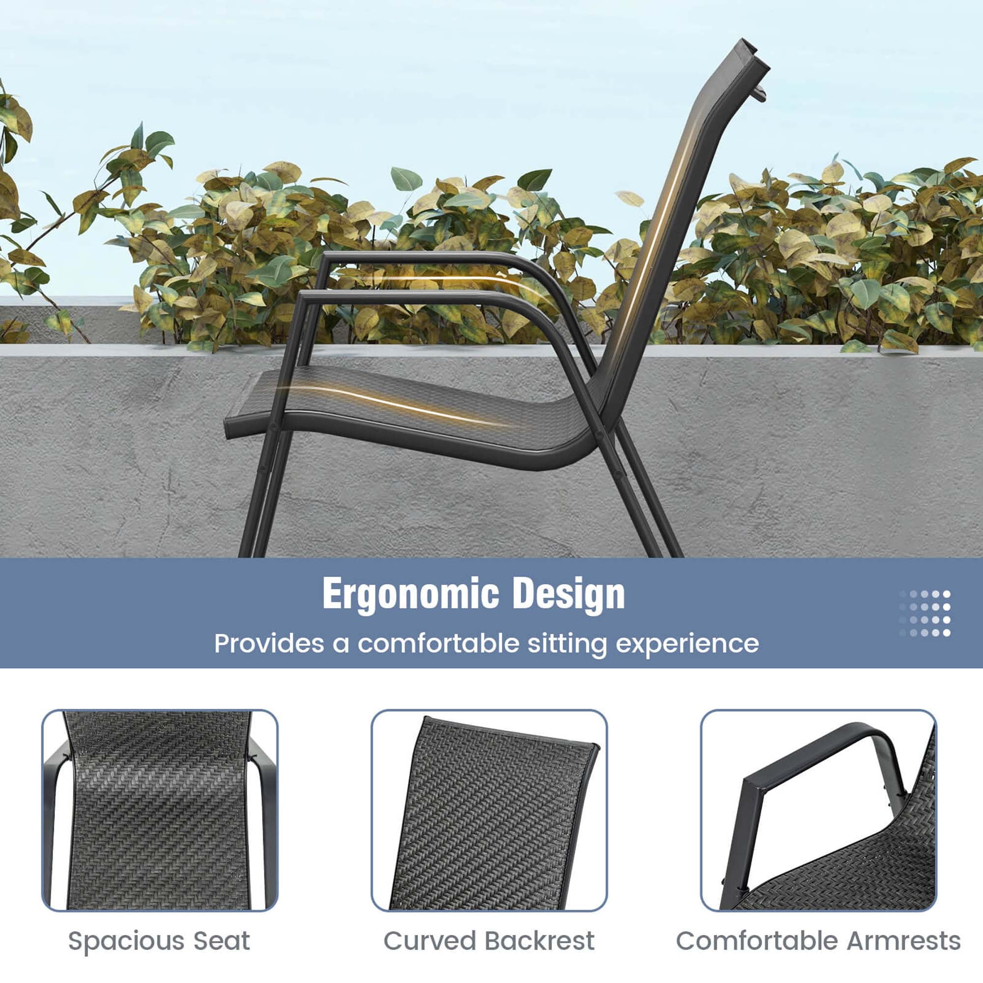 Costway Patio Rattan Chairs Set of 4 Stackable Dining Chair Set with Wicker Woven Backrest