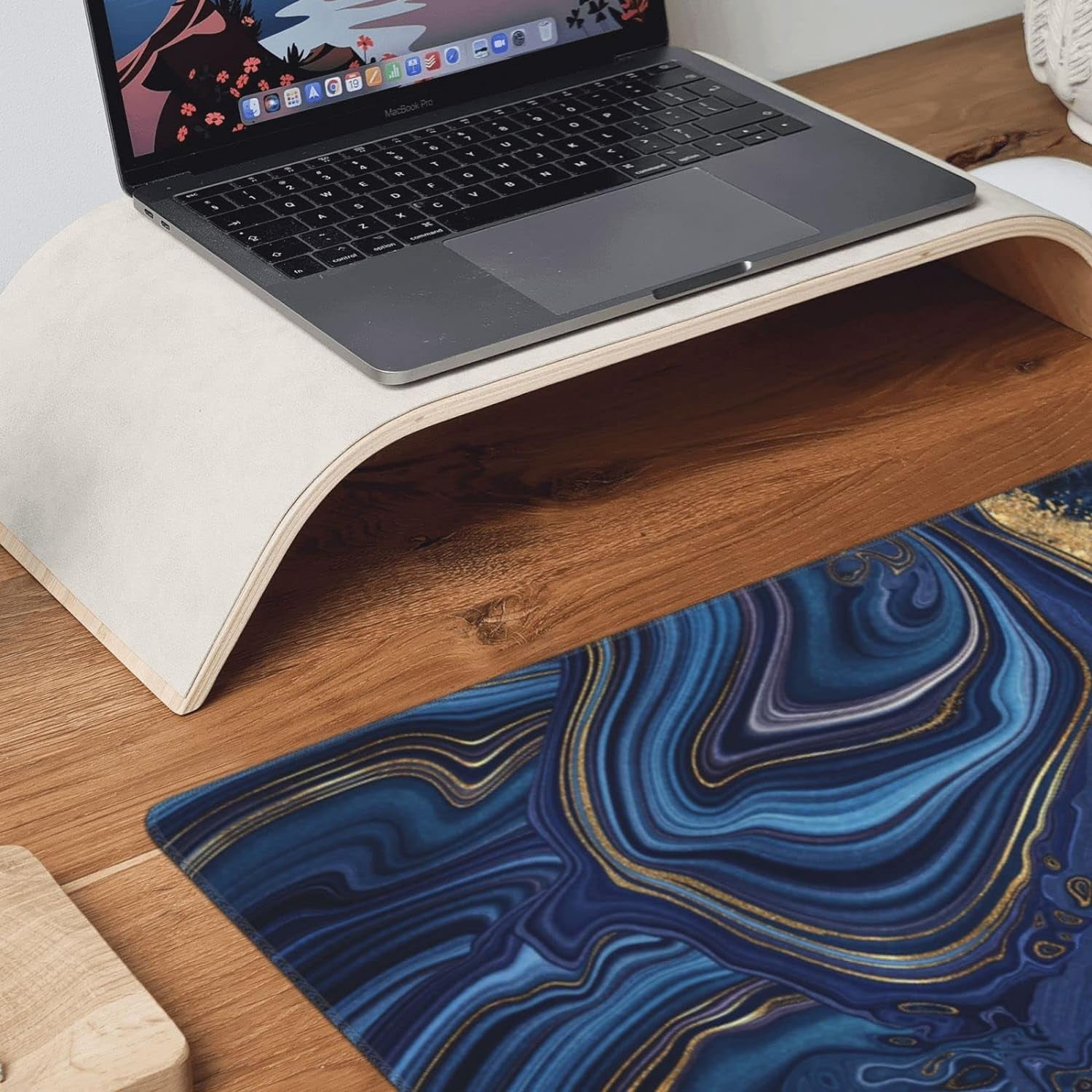 Gaming Mouse Pad,Large Mouse Pads for Desk,Non-Slip Rubber Base Extended Mousepad,XXL Keyboard Mouse Mat,Computer Keyboard Desk Pad with Stitched Edges,35.4x15.8inch,Blue Golden Marble