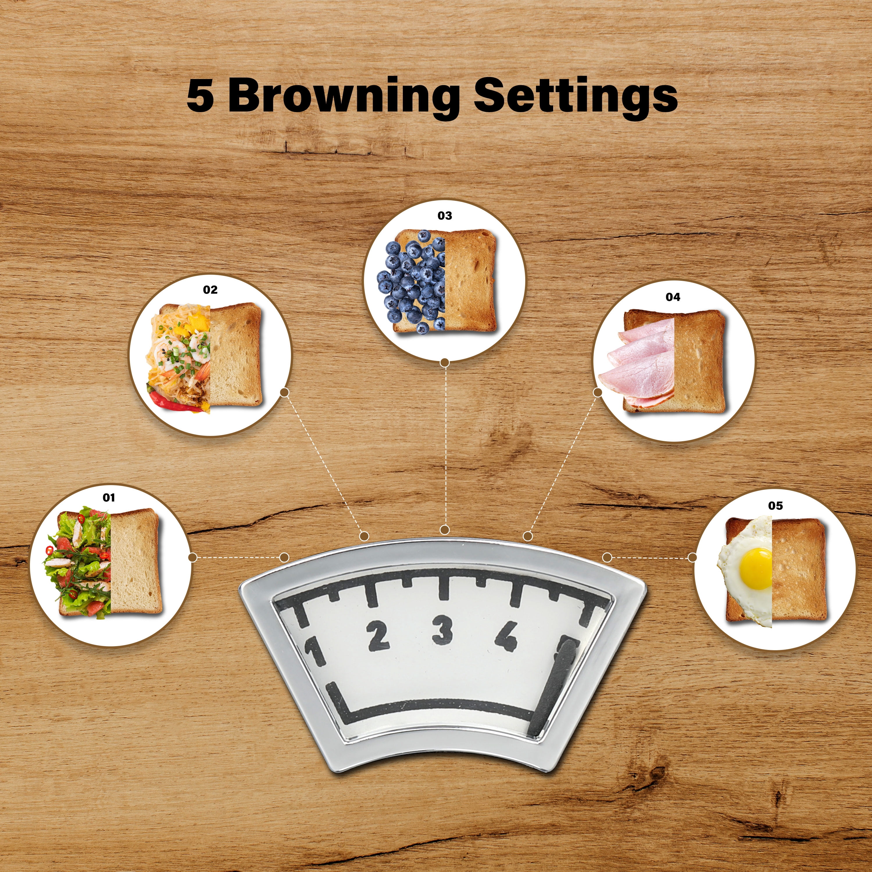 Wehilion 2-Slice Toaster with 1.5 inch Wide Slot, 5 Browning Setting and 3 Function: Bagel, Defrost & Cancel, Retro Stainless-Steel Style, Toast Bread Machine with Removable Crumb Tray, Silver