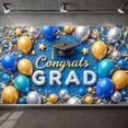 thumbnail image 3 of Colorful Balloons Graduation Banner Golden Stars Grad Display Blue Background Sparkling Streamers Congrats Backdrop for Graduation Party College Graduation Photo Shoot, 3 of 5