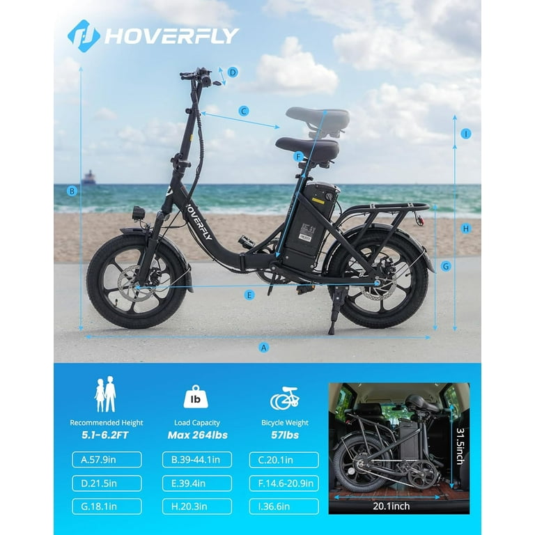 HOVERFLY Urban Electric Bike Ebike for Adults 500W 36V 15.5mph 25miles Foldable White Walmart