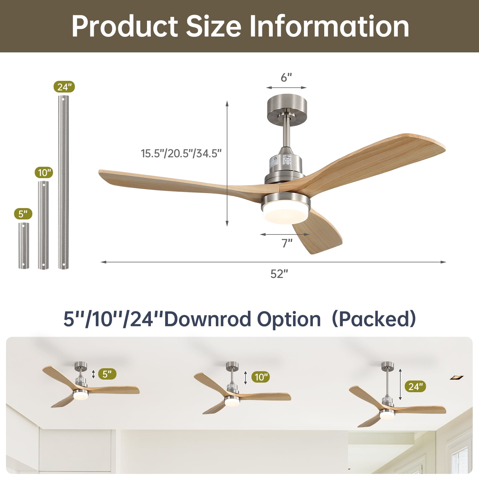 Sofucor Smart Ceiling Fan 52 In Indoor Outdoor With Light Remote - Reversible DC Motor Silver