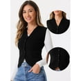 thumbnail image 2 of DARING DIVA Stylish Sleeveless V Neck Cropped Button Up Sweater Vest L Black, 2 of 6