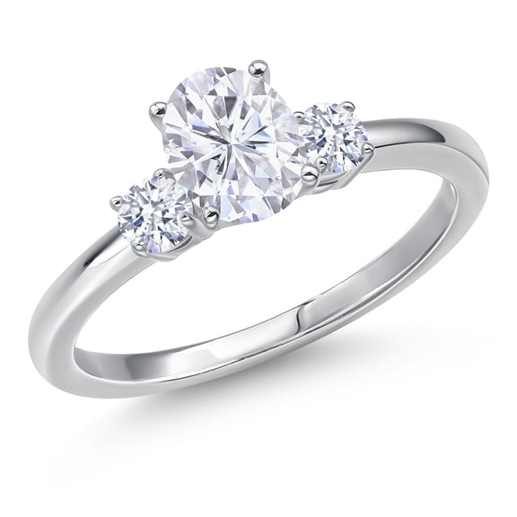 Gem Stone King 14K White Gold White Zirconia Engagement Ring for Women | 1.72 Cttw | Oval 7X5MM | Gemstone Birthstone | Size 5