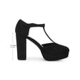 thumbnail image 2 of BLISSFUL STEP Women's Closed Toe Block Heels T-Strap Platform Pumps Black 6, 2 of 7