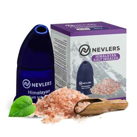 Nevlers Hand Painted Ceramic Salt Inhaler with Pure Himalayan Pink Salt | Asthma and Allergy Relief | Includes Salt Refill | Navy