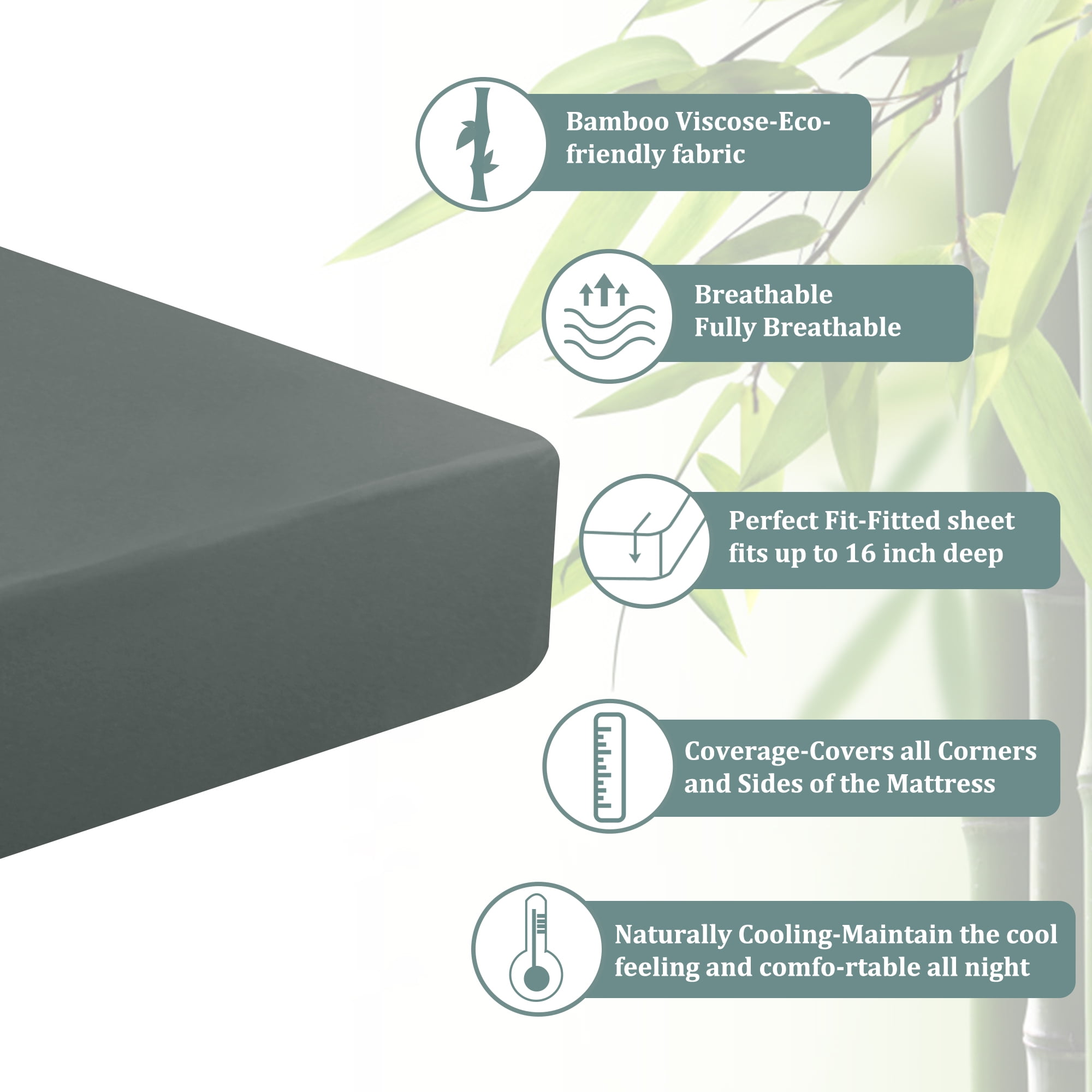 REGALWOVEN Fitted Sheet, Viscose Derived from Bamboo Soft Silky Breathable Wrinkle Fade Resistant Sheets with 16" Deep Pocket Full Slate Gray