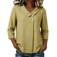 thumbnail image 5 of Women's 100% Cotton V Collar 3/4 Sleeve Blouse, Casual Loose Button Down Work Office Shirt, Breathable Summer Daily Tunic Top for Women S-3XL, 5 of 5