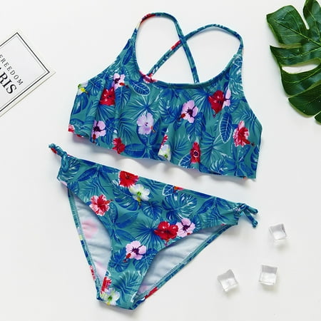 

Gubotare Girls Bikini Tie-dye With Ruffled Split Printed Children s Frills Suit Swimsuit Girls Swimwear Rainbow Swimsuit Girls Blue 7/8Y